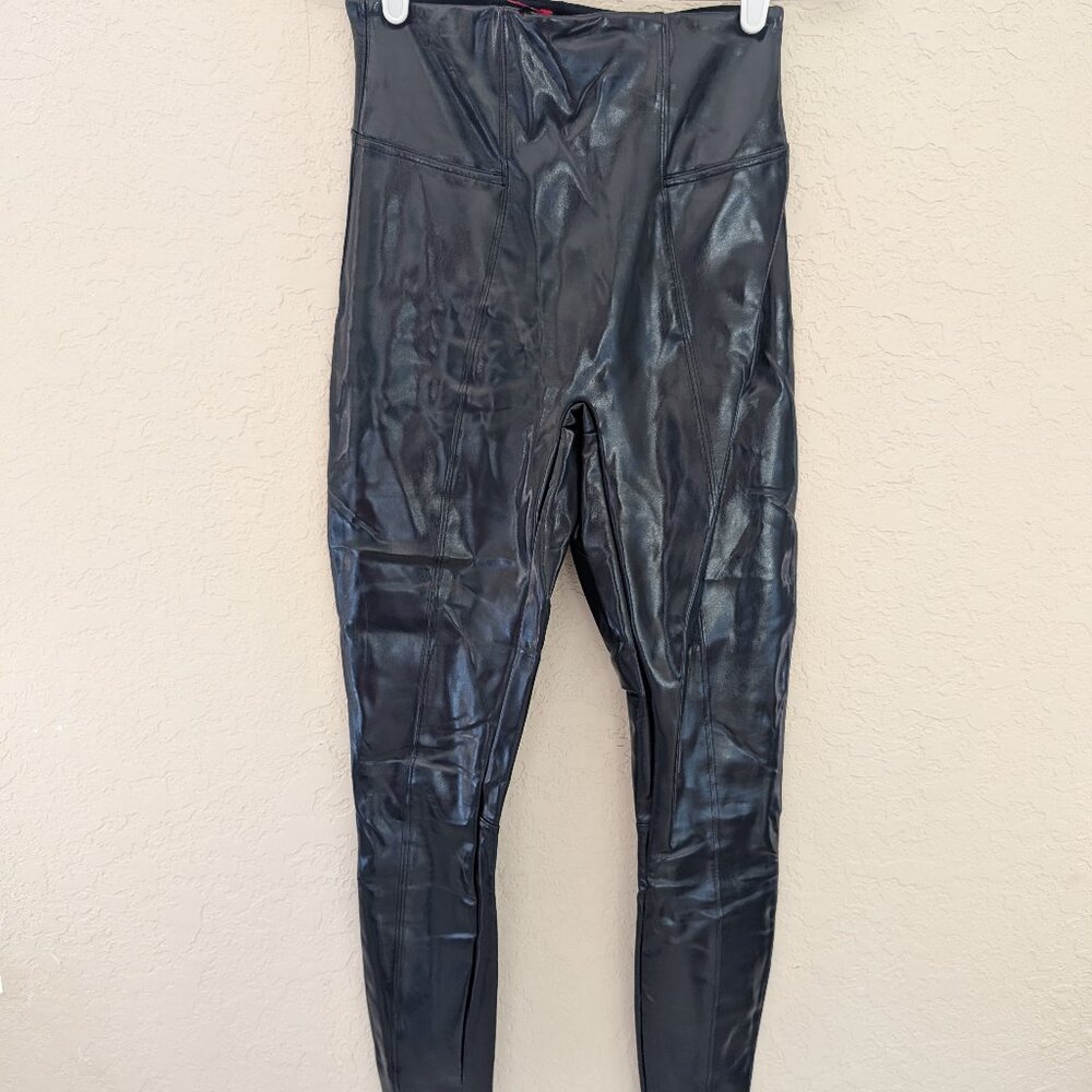 SPANX Patent Leather Leggings Dark Navy Blue Size S NWOT